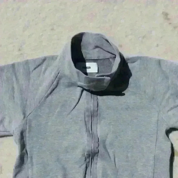 GENERAL STANDARD Short Sleeve Turtleneck Zip Up Pocket Gray Sweatshirt Women Med - Picture 7 of 13